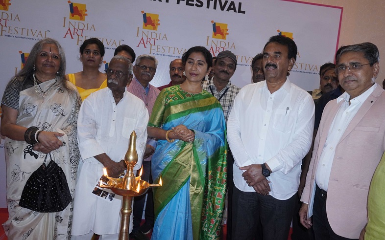 Minister Jupally Krishna Rao seen inaugurating the India Art Festival. Also seen is Parvathi Reddy_ Laxma Goud_ Rajendra Patil_ Anju Poddar and others