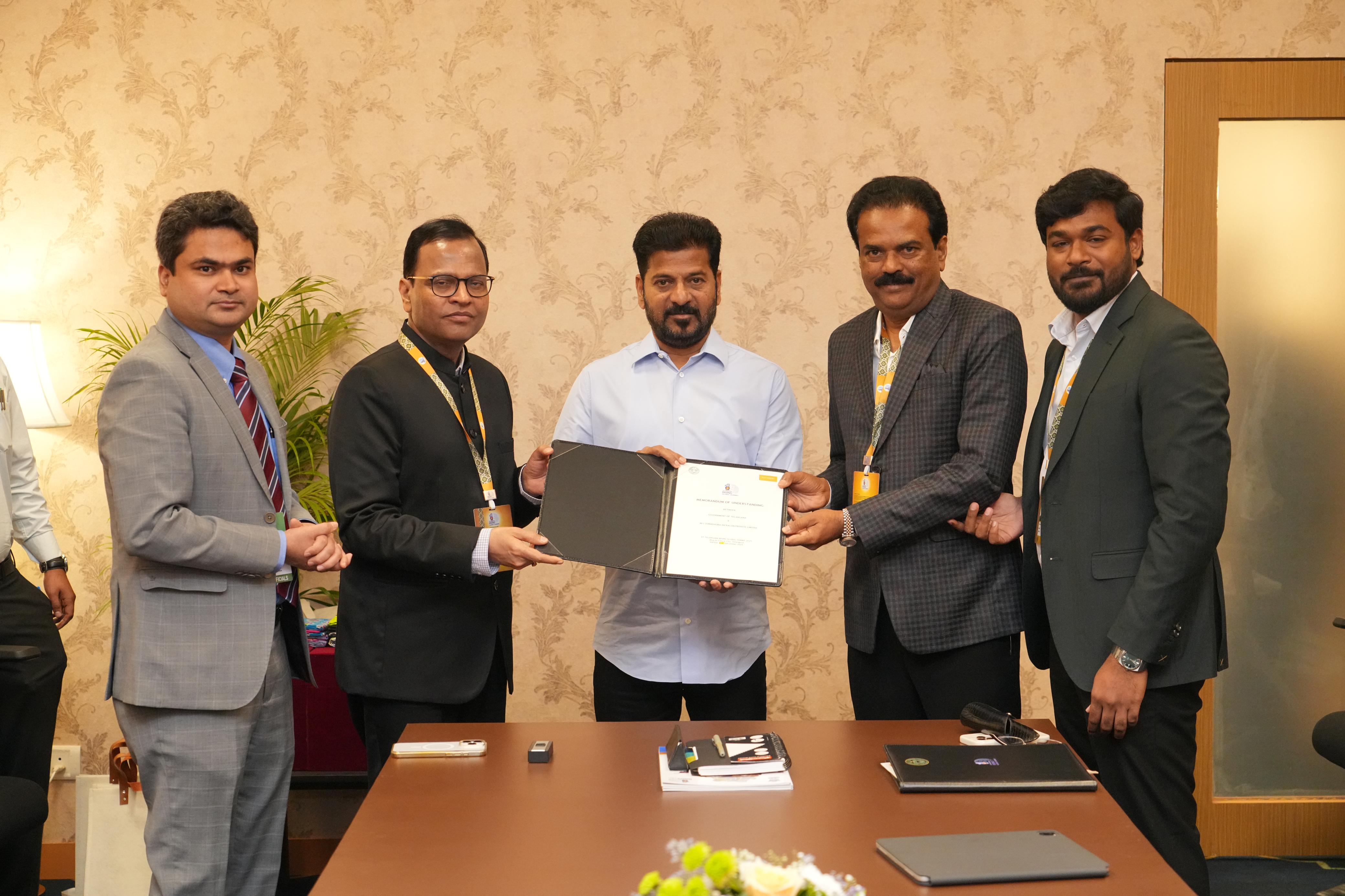 Left to right -  Sri. Sarfaraz Ahmad, HMDA Commissioner & IAS, Sri K Ramakrishna Rao, Chief Secretary & IAS, Sri A. Revanth Reddy, Chief Minister of Telangana, Mr. Ramarao Kalakuntla, Vice-Chairman, Sumadhura Grou