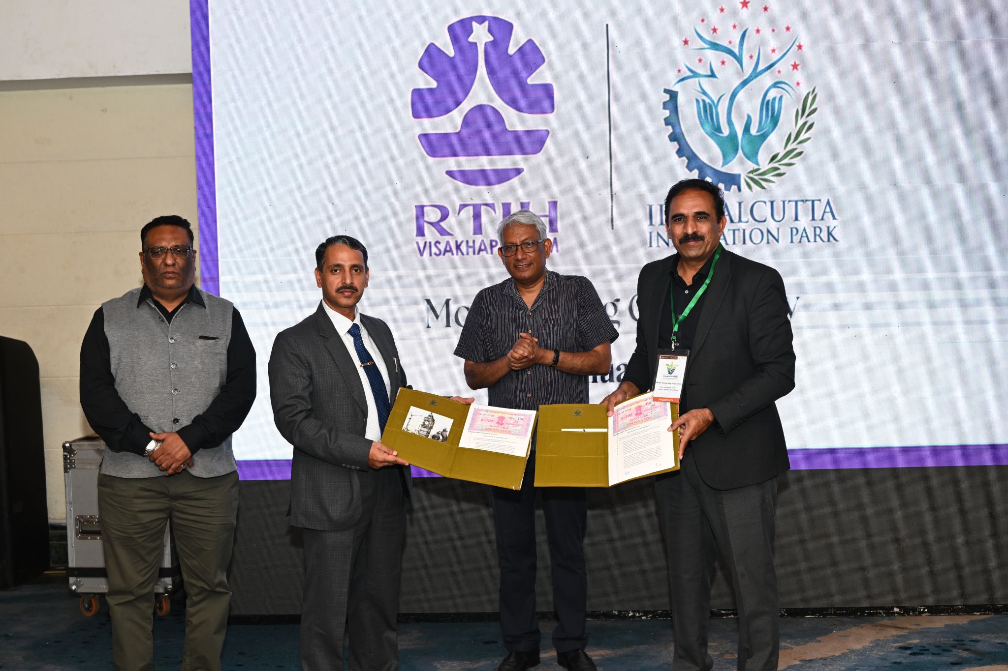 Left to Right Srinivas Gadhavilli, Head – Partnerships at IIMCIP, Dr VK Rai, CEO, IIMCIP, Ravi Venkatesan & Ravi Eswarapu, CEO, RTIH, Visakhapatnam