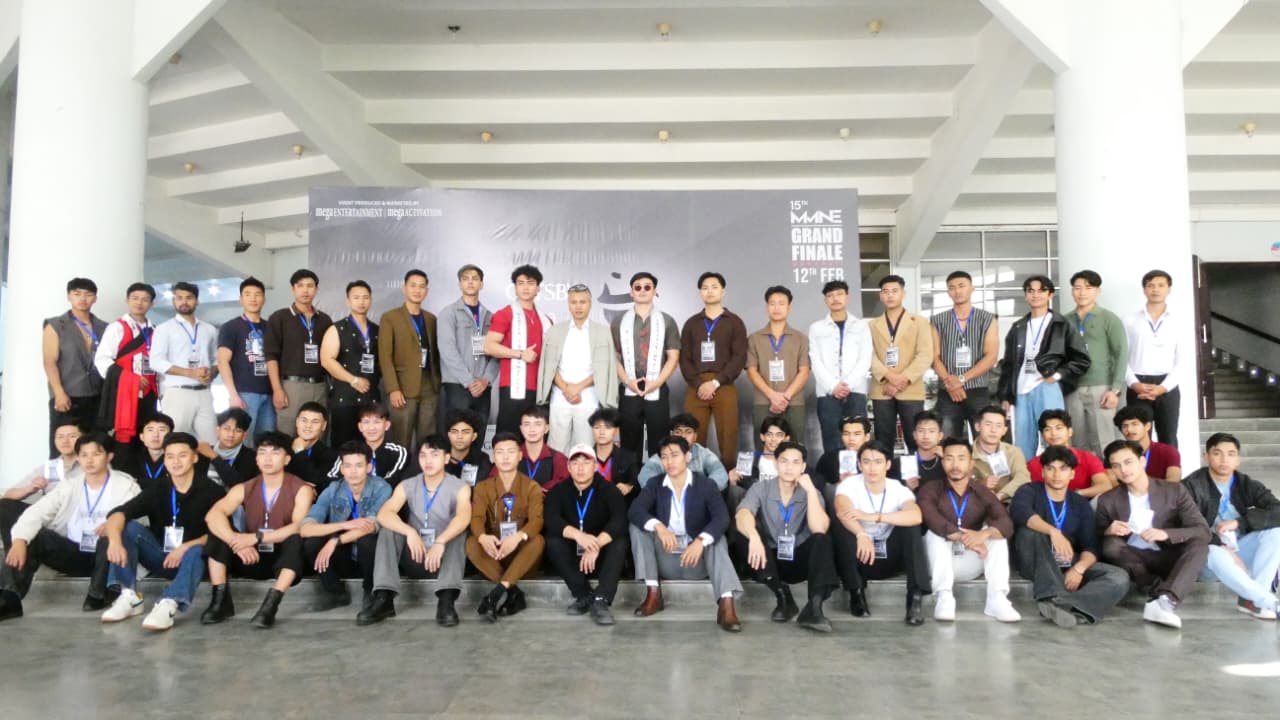 Contestants of 15th Gatsby Mega Mister North East with Founder of Mega Entertainment Abhijeet Singha and past winners Nawang Dondup and Nikhil Okram